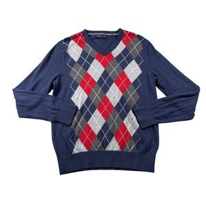 Banana Republic Sweater Mens M‎ Argyle V Neck Lightweight Cashmere Blend Preppy